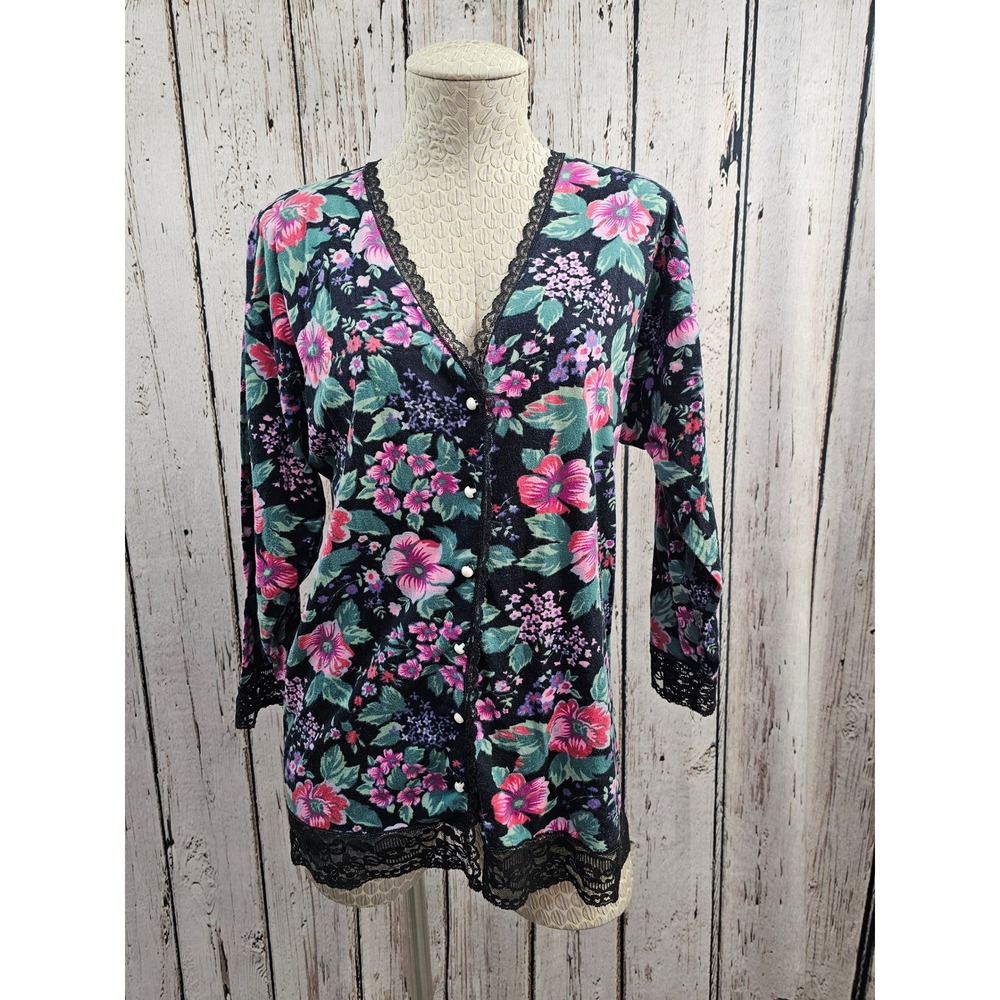 Victorias Secret Floral Lace‎ Trim Button Top Shirt Women's S Vintage Gold Label